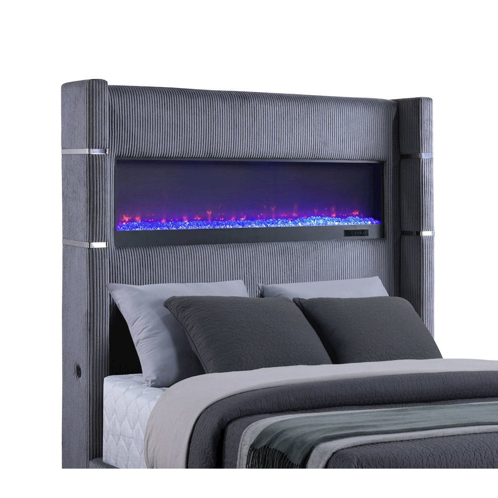 Tisdall 67-inch Upholstered Cal King Fireplace Bed Grey