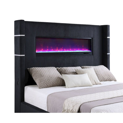 Tisdall 67-inch Upholstered Eastern King Fireplace Bed Black