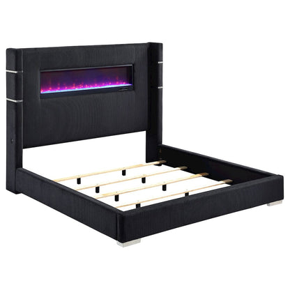 Tisdall 67-inch Upholstered Cal King Fireplace Bed Black
