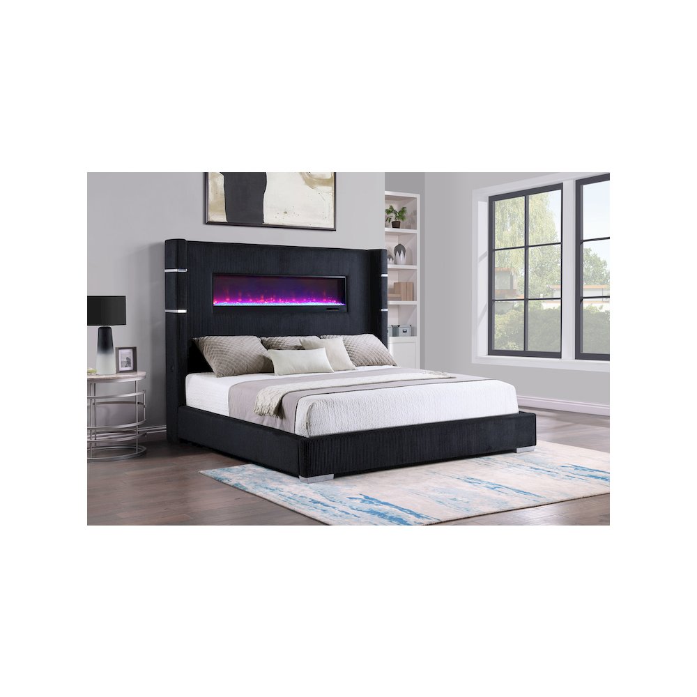 Tisdall 67-inch Upholstered Queen Fireplace Bed Black
