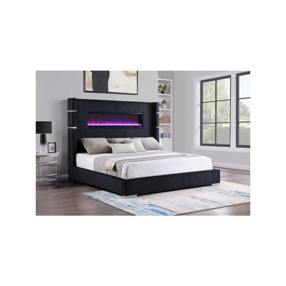 Tisdall 67-inch Upholstered Queen Fireplace Bed Black