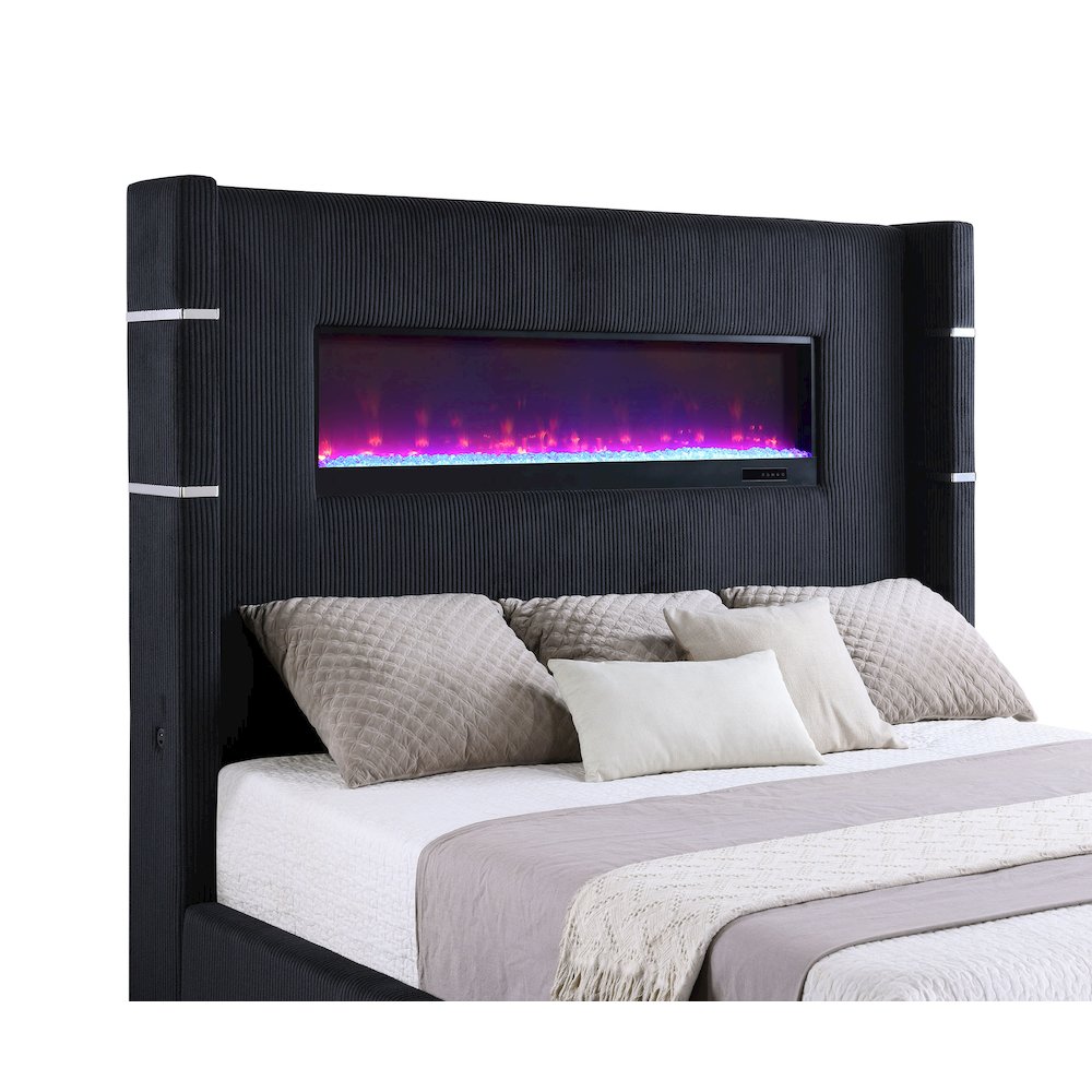 Tisdall 67-inch Upholstered Queen Fireplace Bed Black