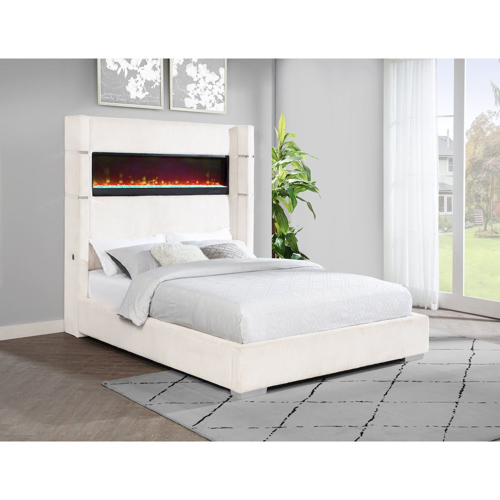 Tisdall 67-inch Upholstered Queen Fireplace Bed Cream
