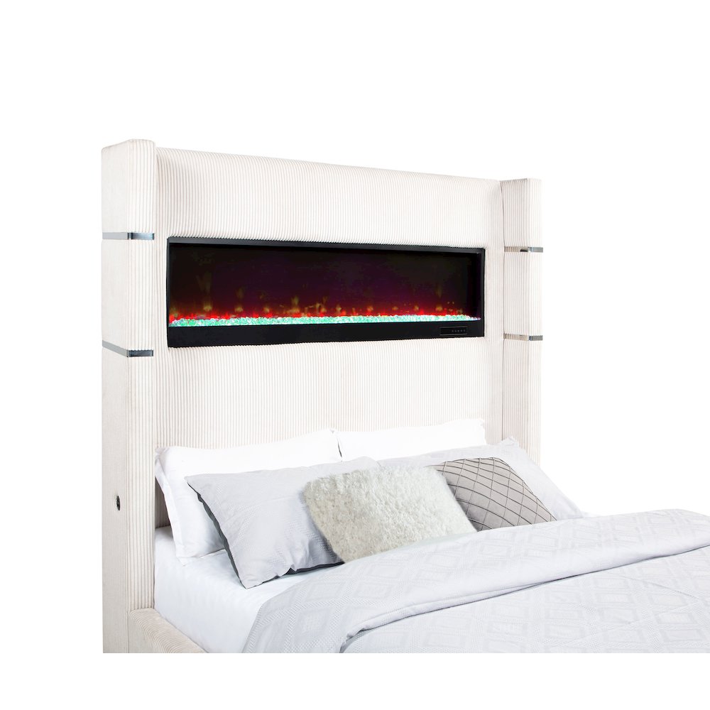 Tisdall 67-inch Upholstered Queen Fireplace Bed Cream