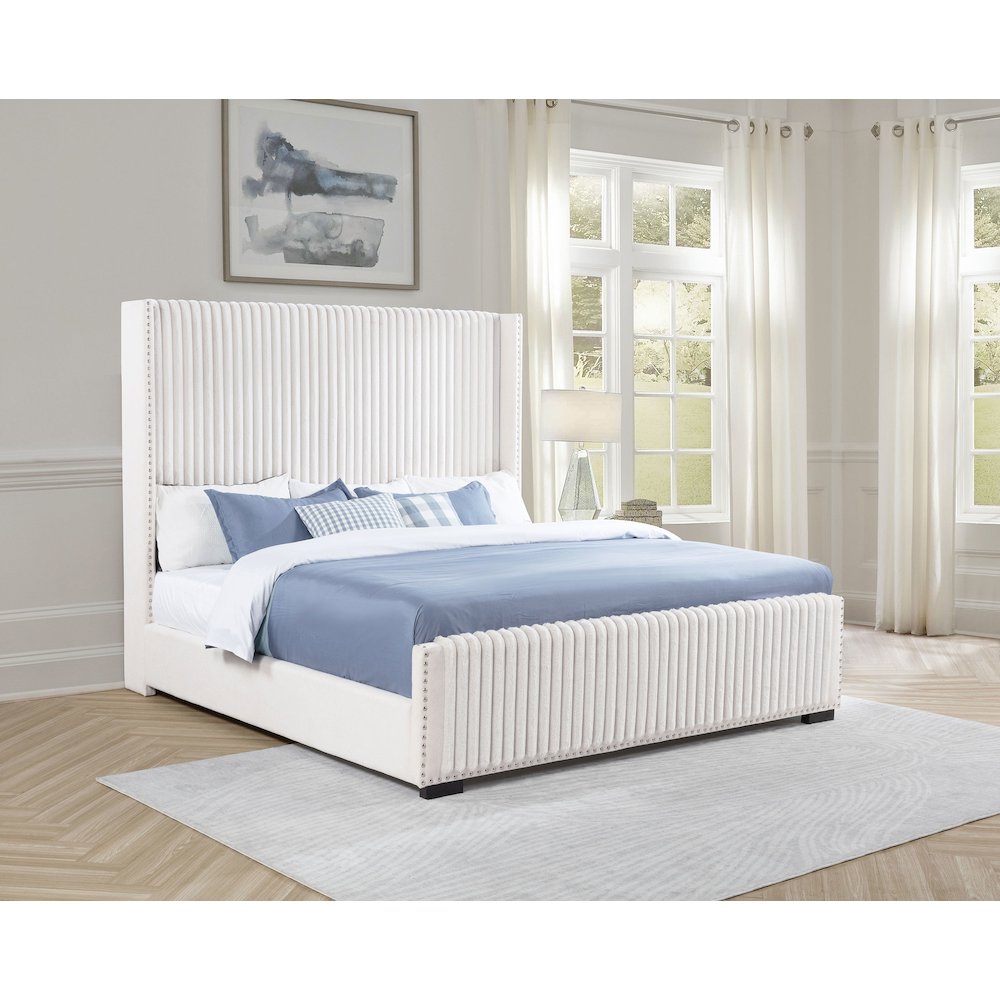 Natasha 65-inch Upholstered Eastern King Wingback Bed Cream