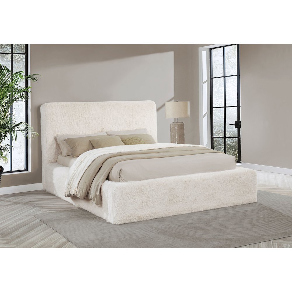 Rebecca Faux Fur Upholstered Queen Bed Cream