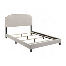 Upholstered Queen Panel Bed Frame with Padded Headboard and Wood Legs, Beige