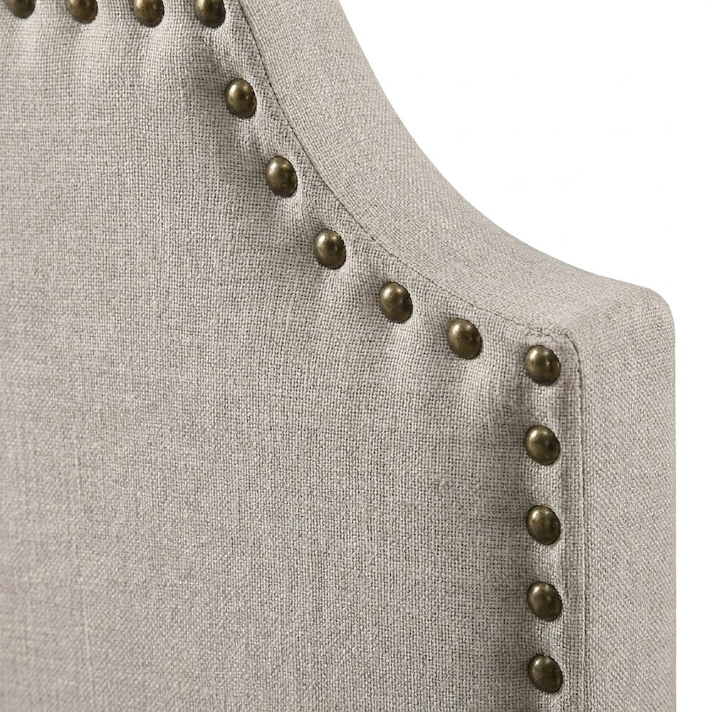 Upholstered Queen Panel Bed Frame with Padded Headboard and Wood Legs, Beige