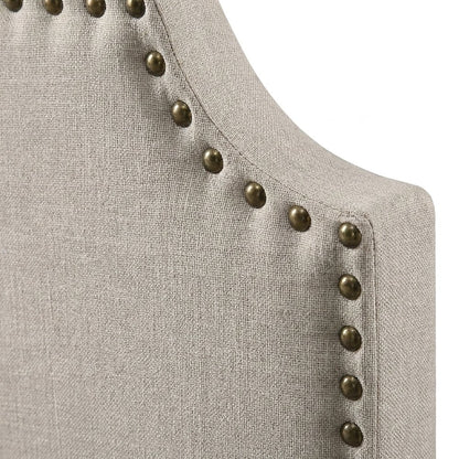 Upholstered Queen Panel Bed Frame with Padded Headboard and Wood Legs, Beige
