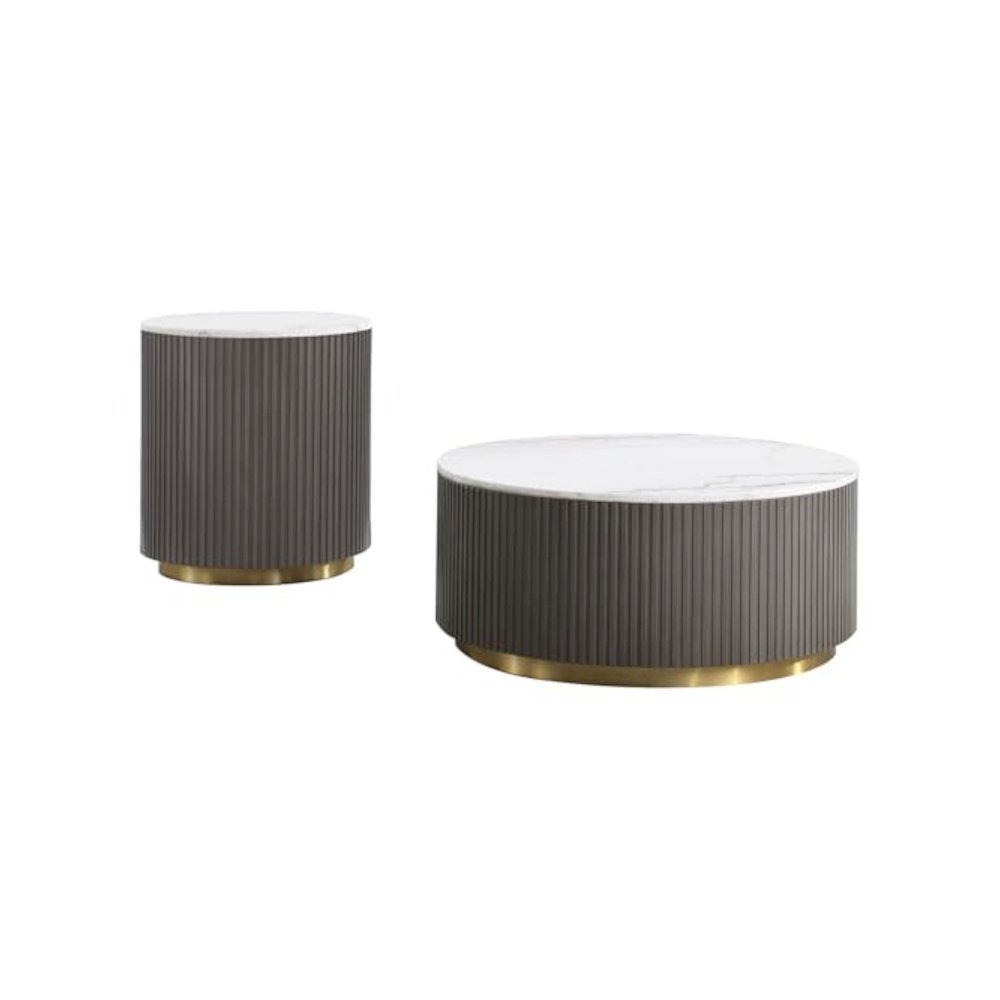 Jason 2-piece Round Marble Coffee and End Table Set White