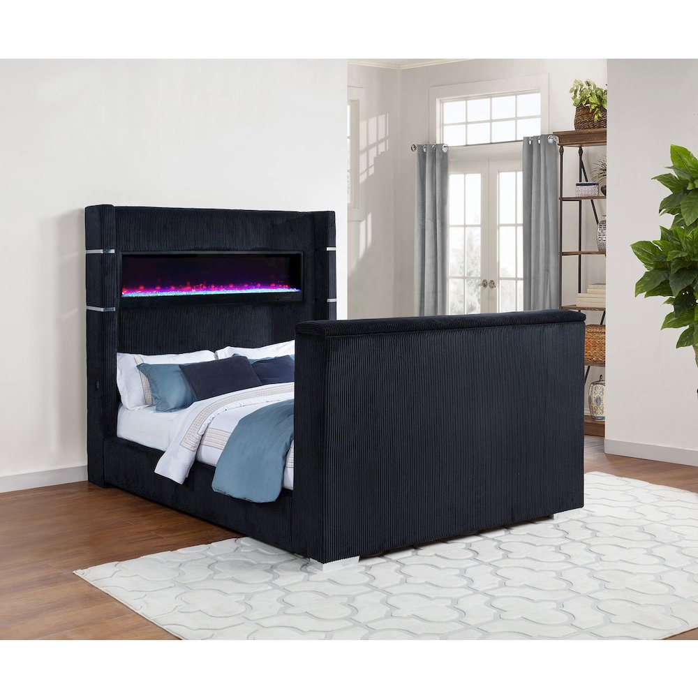 Tisdall Queen Flame Visualizer Wingback TV Bed Black
