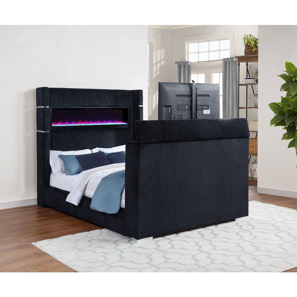Tisdall Queen Flame Visualizer Wingback TV Bed Black
