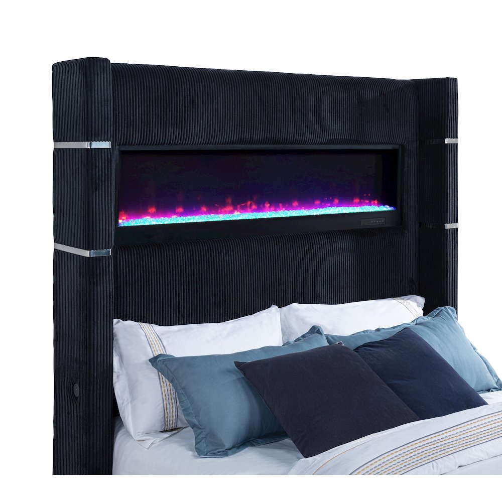 Tisdall Queen Flame Visualizer Wingback TV Bed Black