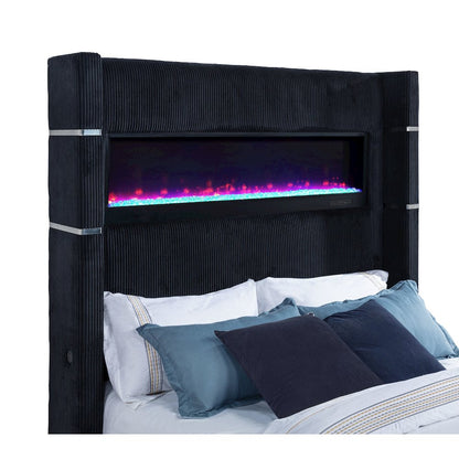 Tisdall Queen Flame Visualizer Wingback TV Bed Black