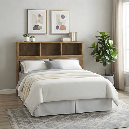 Queen Size Bookcase Headboard with Open Shelves and Storage, Queen Only, Mango
