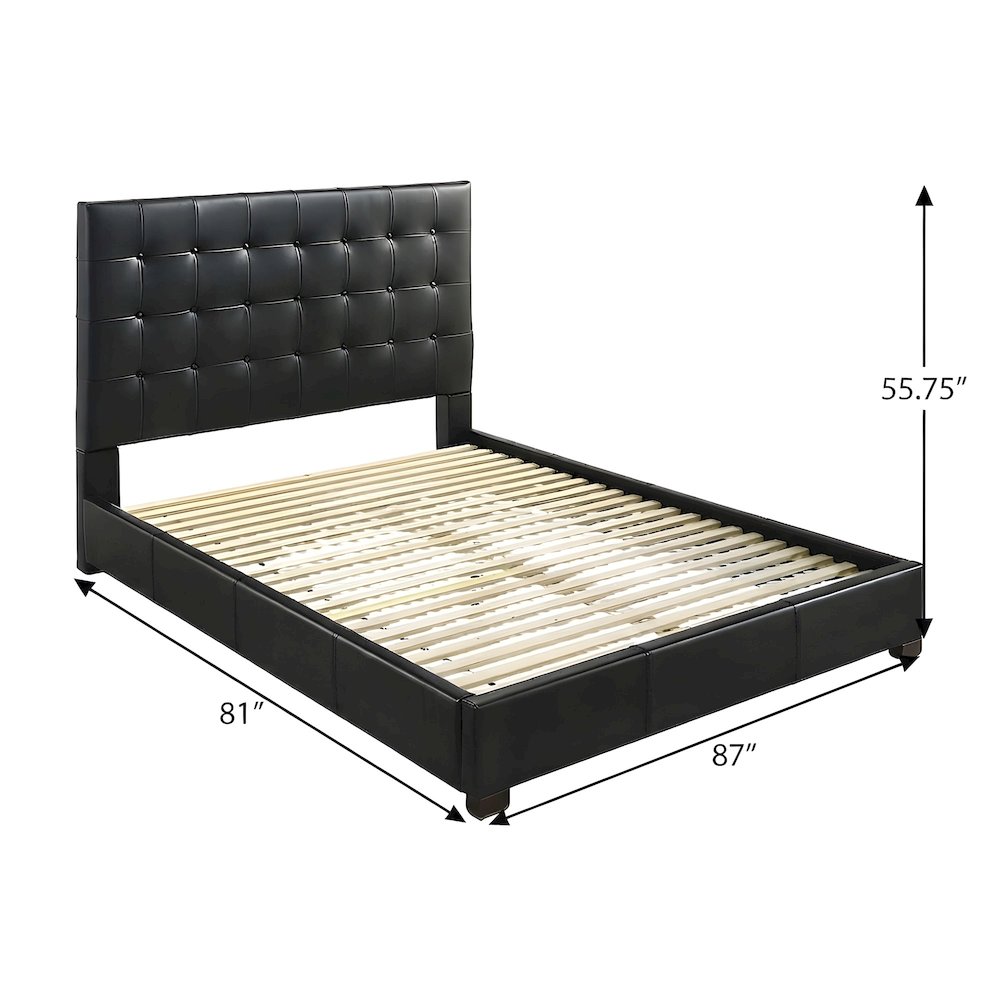 Genuine Leather Eastern King Platform Bed with Tall Headboard, Bed Frame, Black