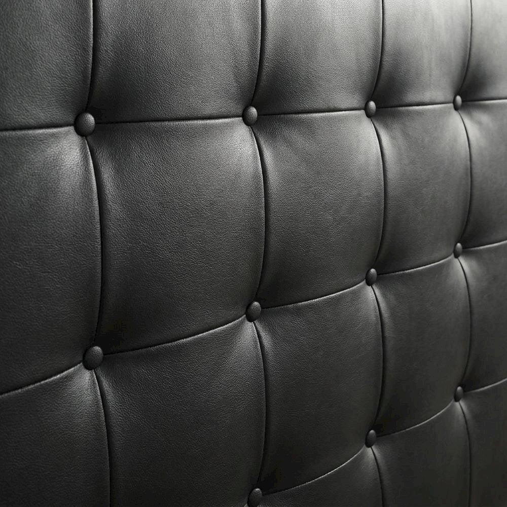 Genuine Leather Eastern King Platform Bed with Tall Headboard, Bed Frame, Black