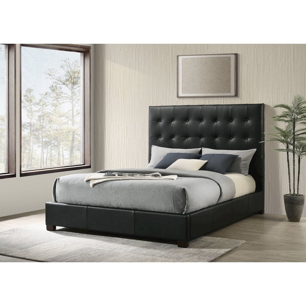 Medley Genuine Leather Queen Panel Platform Bed Black