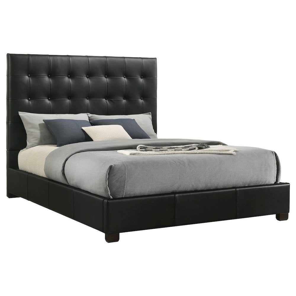Medley Genuine Leather Queen Panel Platform Bed Black