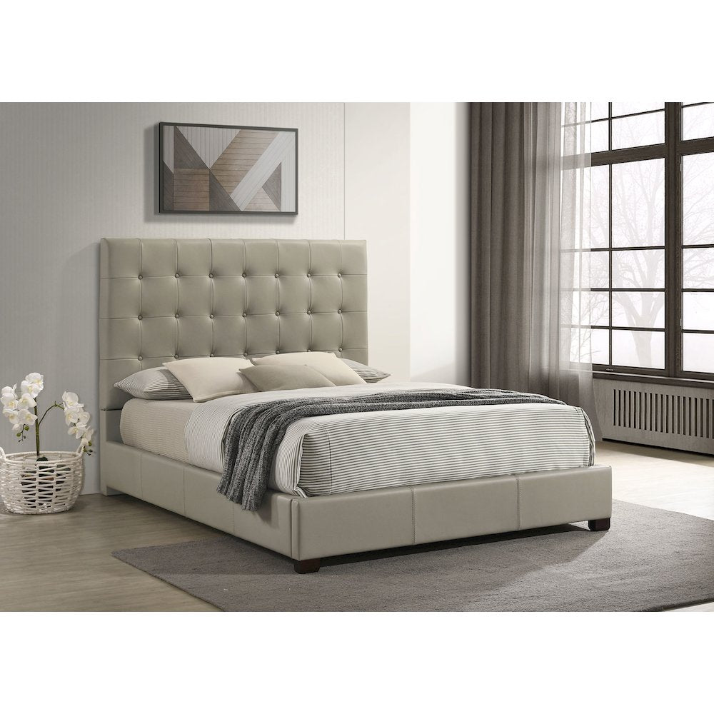 Medley Genuine Leather Queen Panel Platform Bed Tan