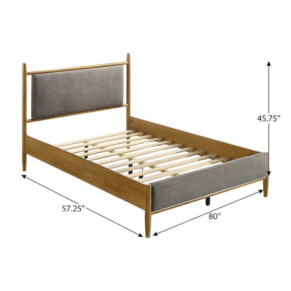 Upholstered Full Size Platform Bed with Panel Headboard, Light Brown