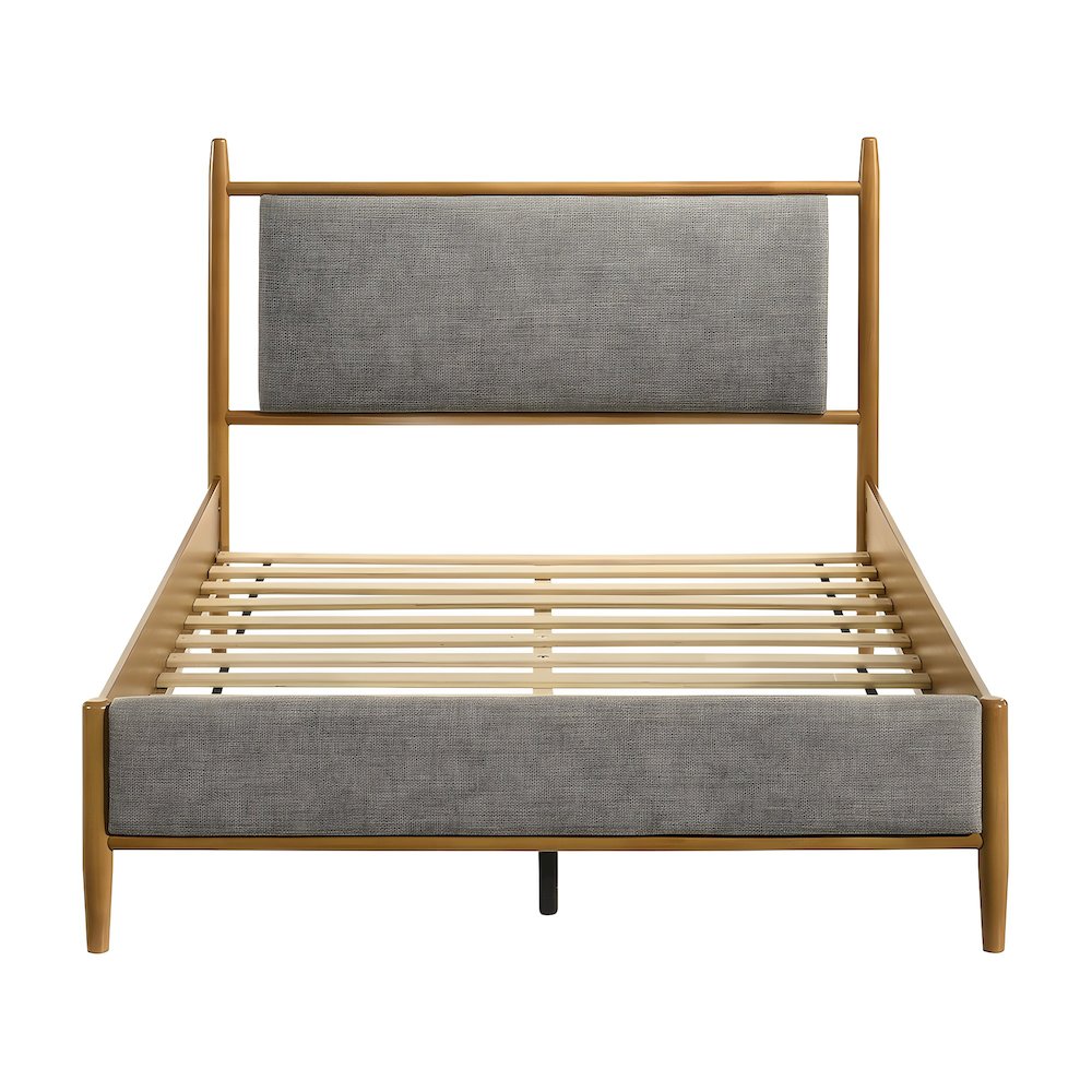Upholstered Full Size Platform Bed with Panel Headboard, Light Brown