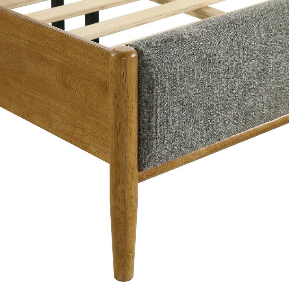 Upholstered Full Size Platform Bed with Panel Headboard, Light Brown