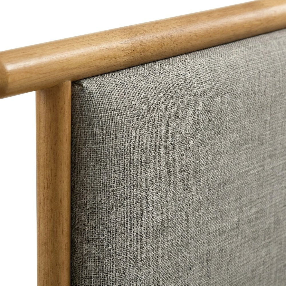 Fabric-Upholstered Twin Platform Bed Frame with Panel Headboard, Light Brown