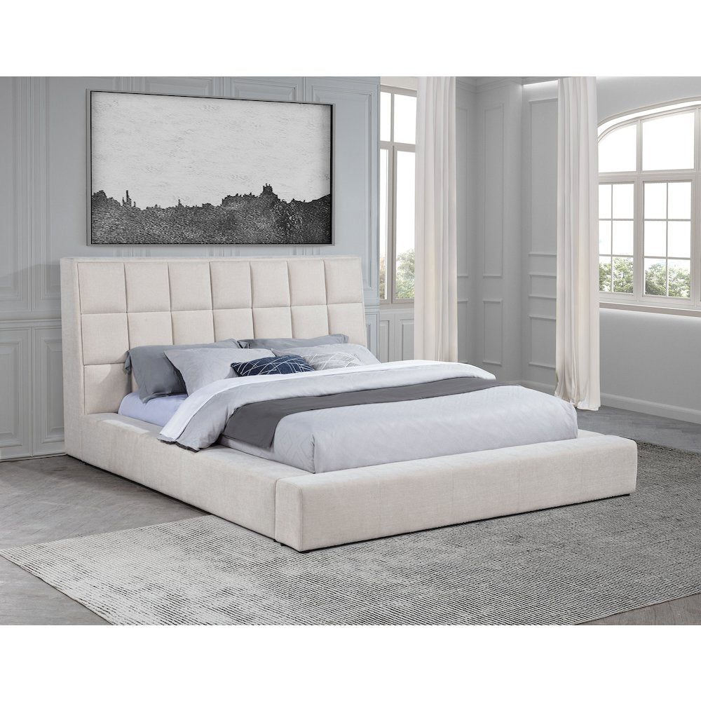 Dreux Upholstered California King Panel Platform Bed Cream