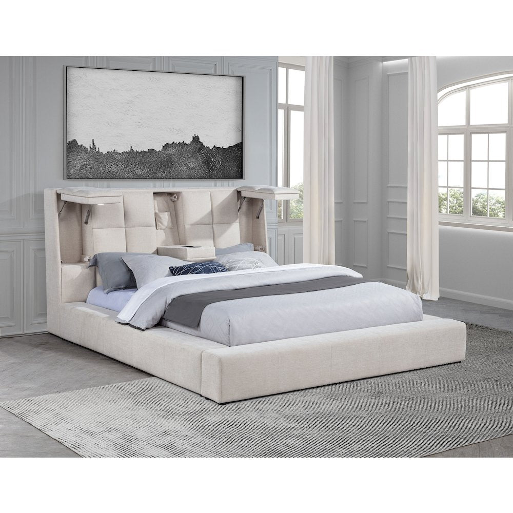Dreux Upholstered Queen Panel Platform Bed Cream