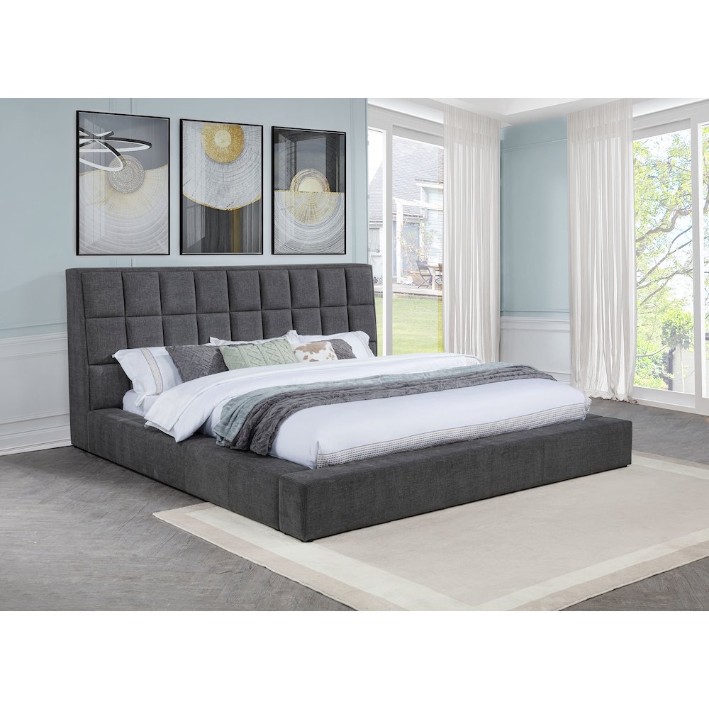 Dreux Upholstered Eastern King Panel Platform Bed Grey