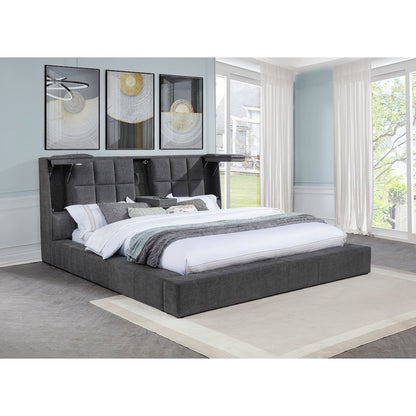 Dreux Upholstered Eastern King Panel Platform Bed Grey