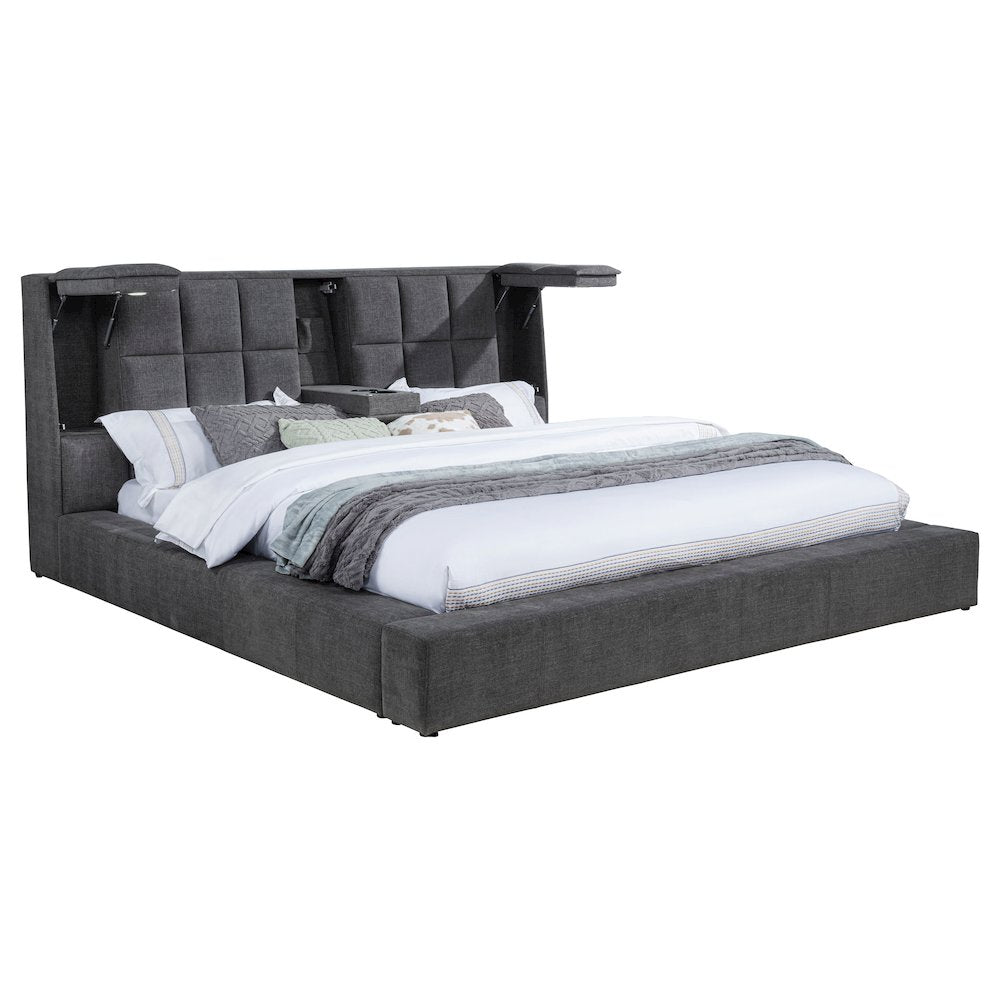 Dreux Upholstered Eastern King Panel Platform Bed Grey