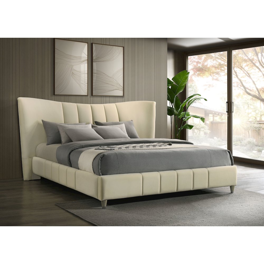 Evelyn Upholstered Eastern King Panel Platform Bed Ivory