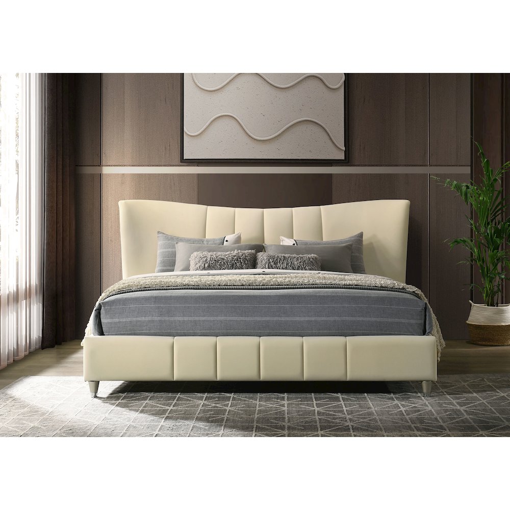 Evelyn Upholstered Eastern King Panel Platform Bed Ivory