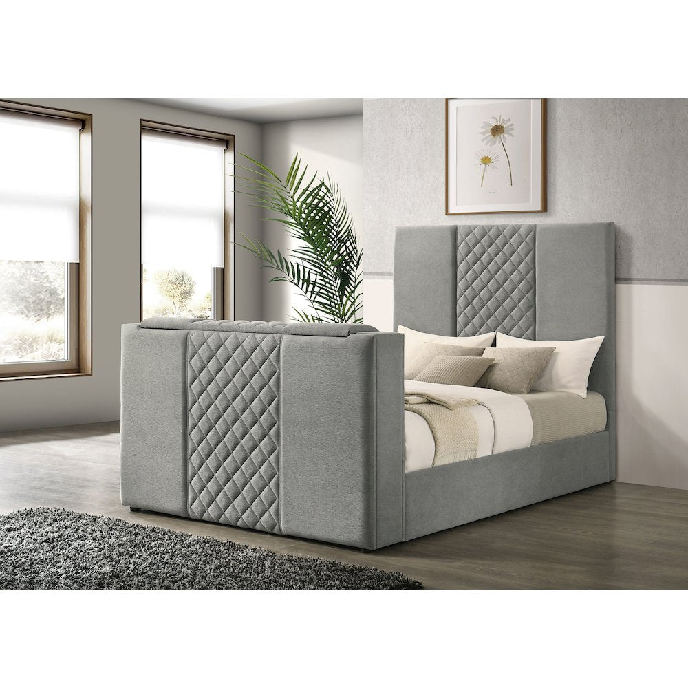 Tara 61-inch Upholstered Queen Panel TV Bed Grey