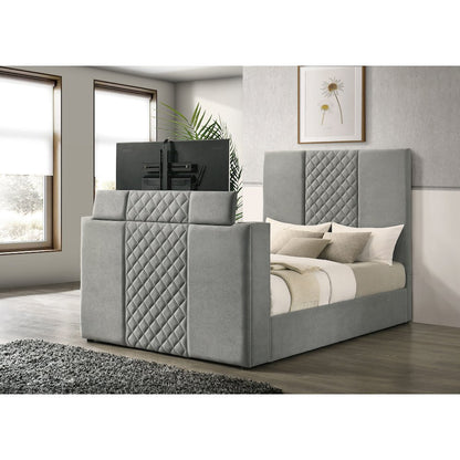 Tara 61-inch Upholstered Queen Panel TV Bed Grey