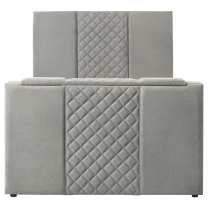Tara 61-inch Upholstered Queen Panel TV Bed Grey