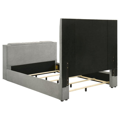 Tara 61-inch Upholstered Queen Panel TV Bed Grey