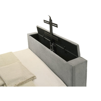 Tara 61-inch Upholstered Queen Panel TV Bed Grey