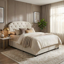 Fabric Upholstered Eastern King Platform Bed Frame with 4-Drawer Storage, Cream
