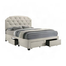 Fabric Upholstered Eastern King Platform Bed Frame with 4-Drawer Storage, Cream
