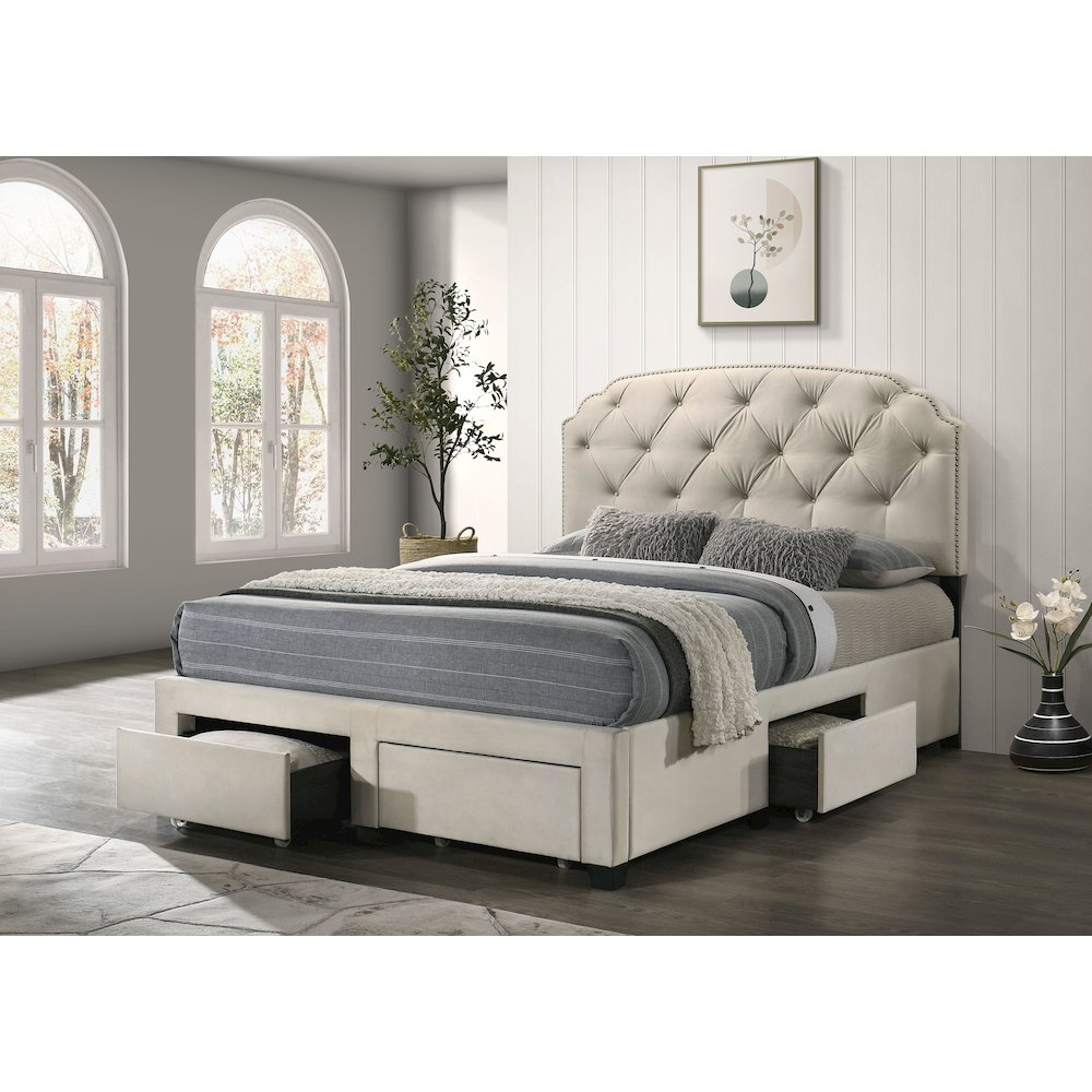 Marianna 4-drawer Upholstered Queen Storage Bed Cream