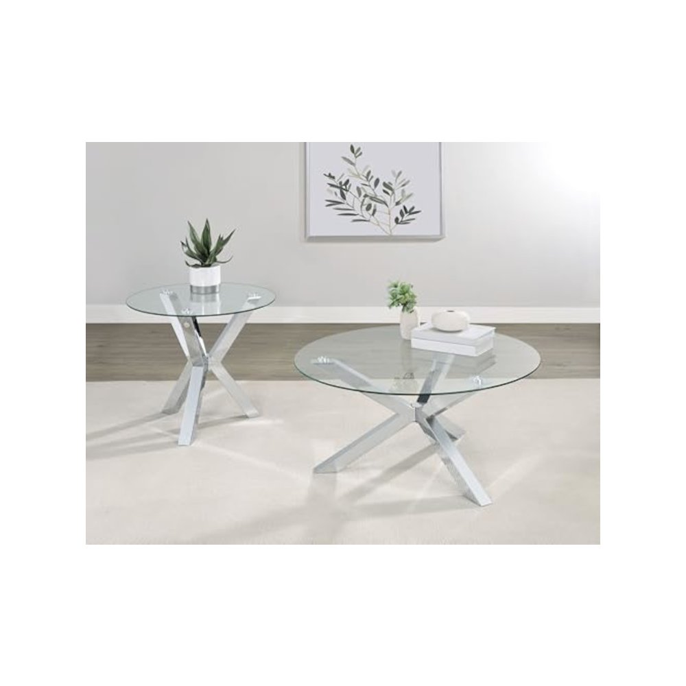 Kenzie 2-piece Round Coffee and End Table Set Chrome