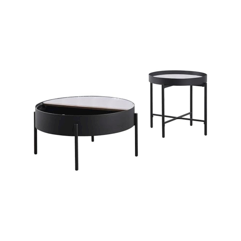 Ozella 2-piece Round Coffee and End Table Set Sandy Black