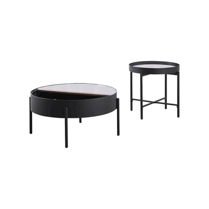 Ozella 2-piece Round Coffee and End Table Set Sandy Black