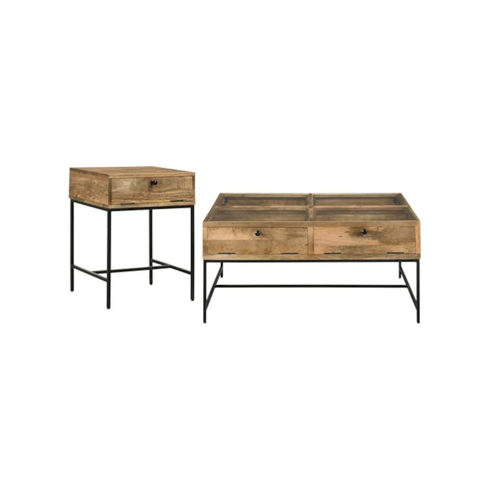 Stephie 2-piece Square Coffee and End Table Set Honey Brown