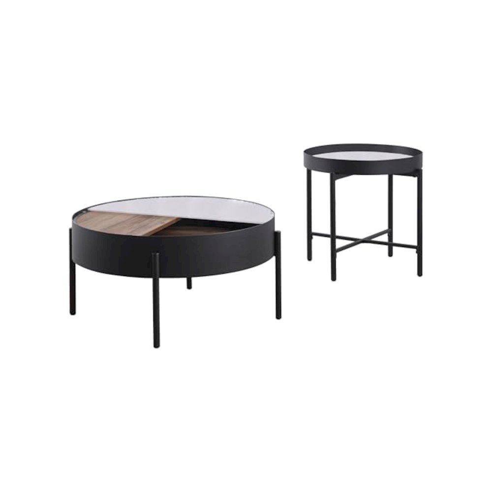 Ozella 2-piece Round Coffee and End Table Set Sandy Black