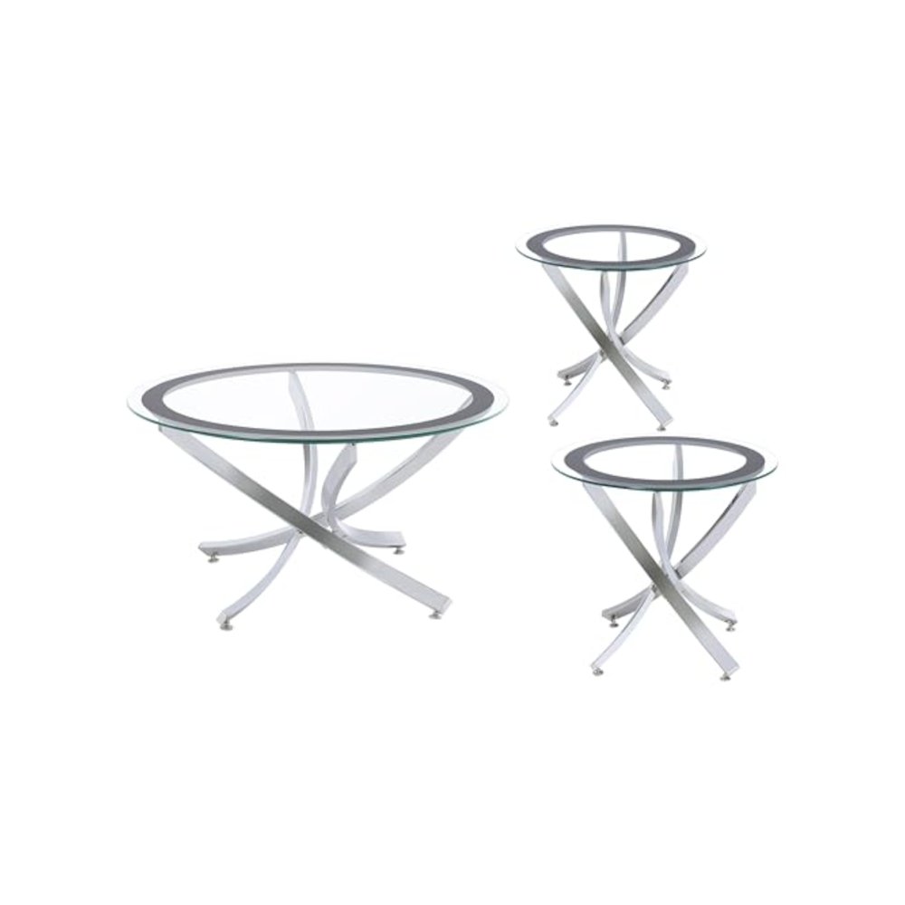 Brooke 3-piece Round Coffee and End Table Set Chrome