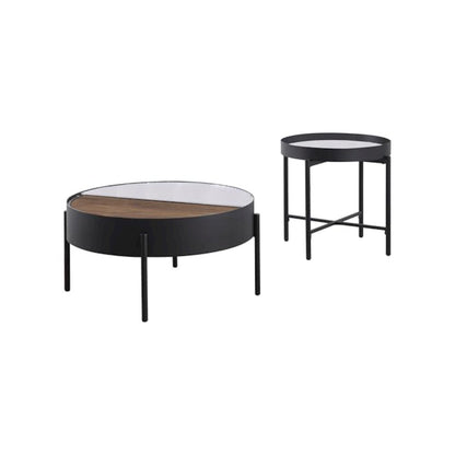 Ozella 2-piece Round Coffee and End Table Set Sandy Black